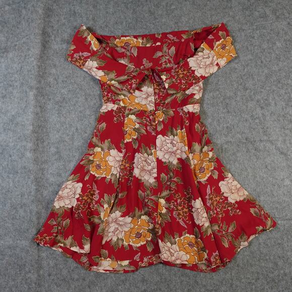 Reformation Dress Womens 0 Petite Canopy Canton Floral Off Shoulder Red Mini - Picture 2 of 8
